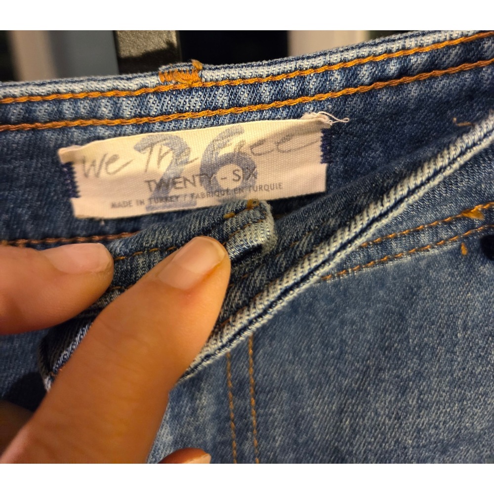 Free People We The Free High Waist Flare Jeans Distressed Hem Denim Blue Size 26 - Picture 8 of 10